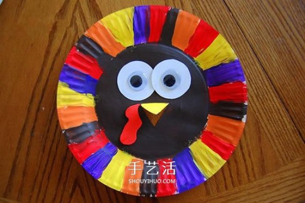 Use waste materials for Thanksgiving to make a beautiful turkey using a small paper dinner plate