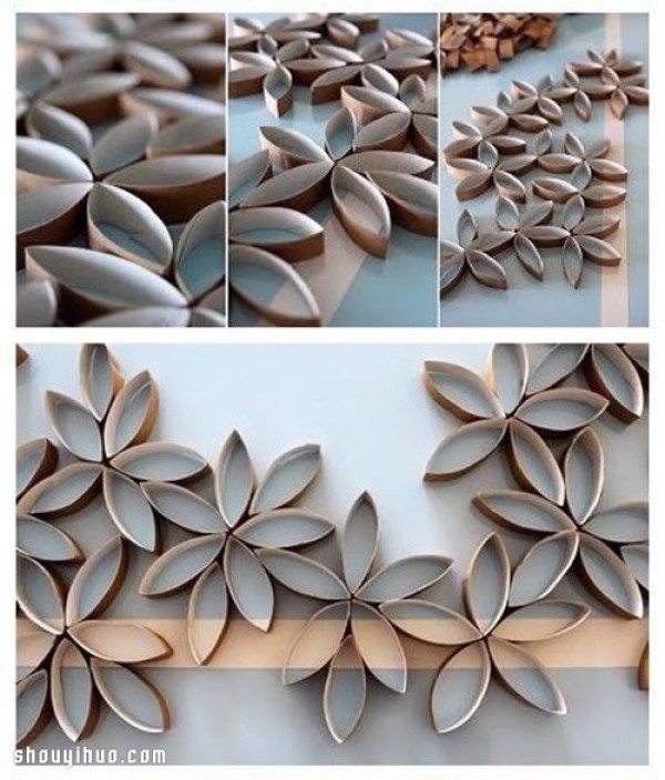 Toilet paper roll turns waste into treasure DIY wall decoration painting plum blossom