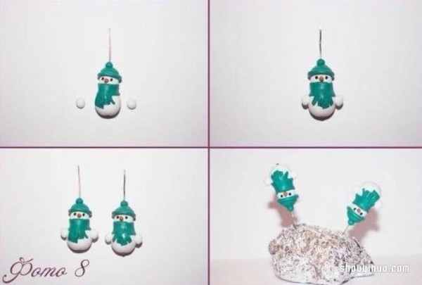 Illustrated tutorial on how to make DIY clay snowman pendant