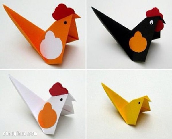 Illustrated tutorial on how to fold a cute origami rooster