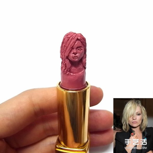 The lipstick is carved into a very delicate and interesting handiwork of a famous figure