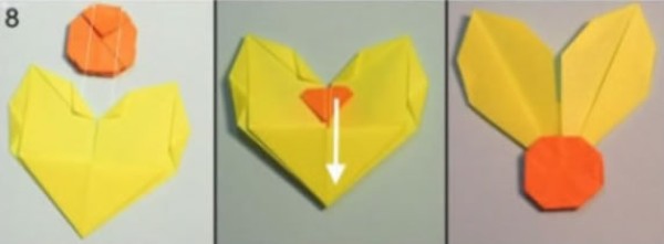 Illustrated tutorial on how to fold origami sunflowers with small yellow flowers in full bloom