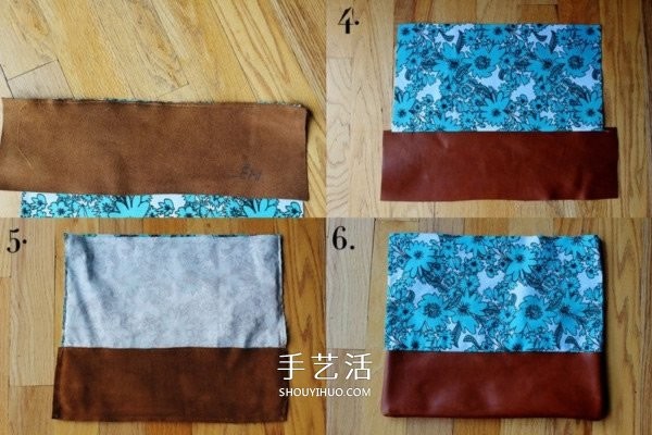 Non-woven fabric and leather spliced ??clutch bag hand-made illustrated tutorial