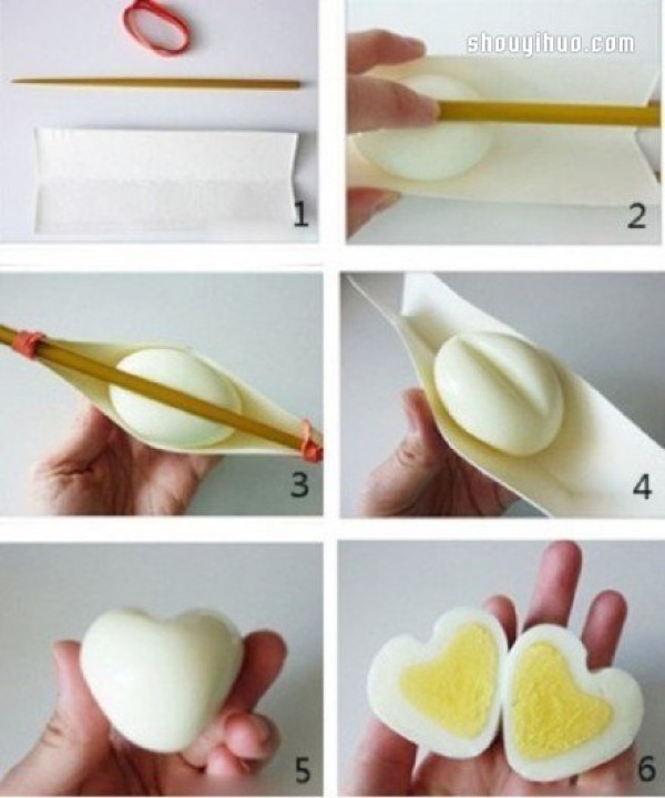 Tutorial on how to make boiled eggs into heart shapes