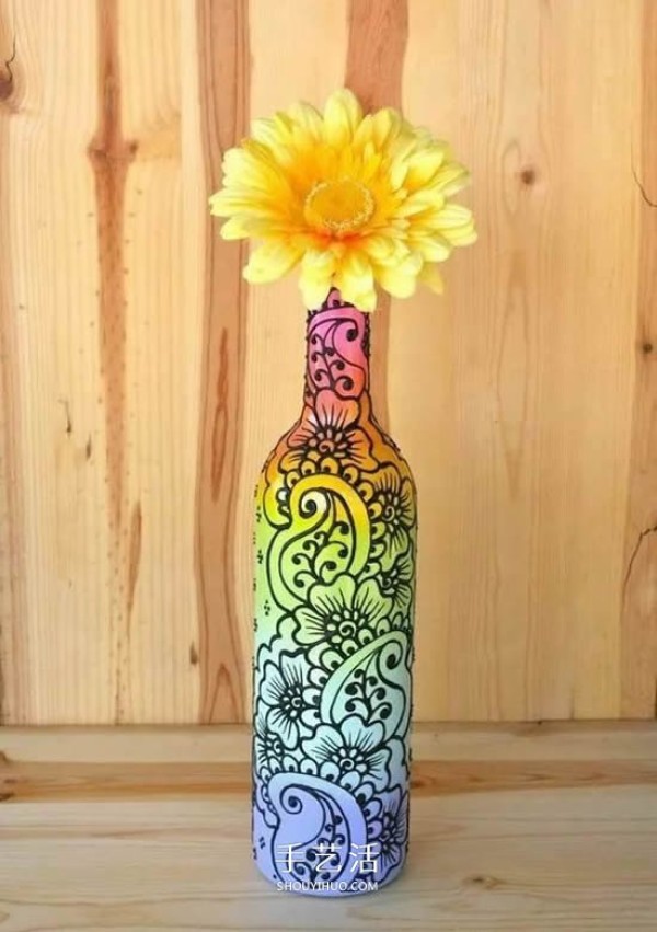 Creative handmade pictures of painted wine bottles, acrylic hand-painted glass bottles DIY