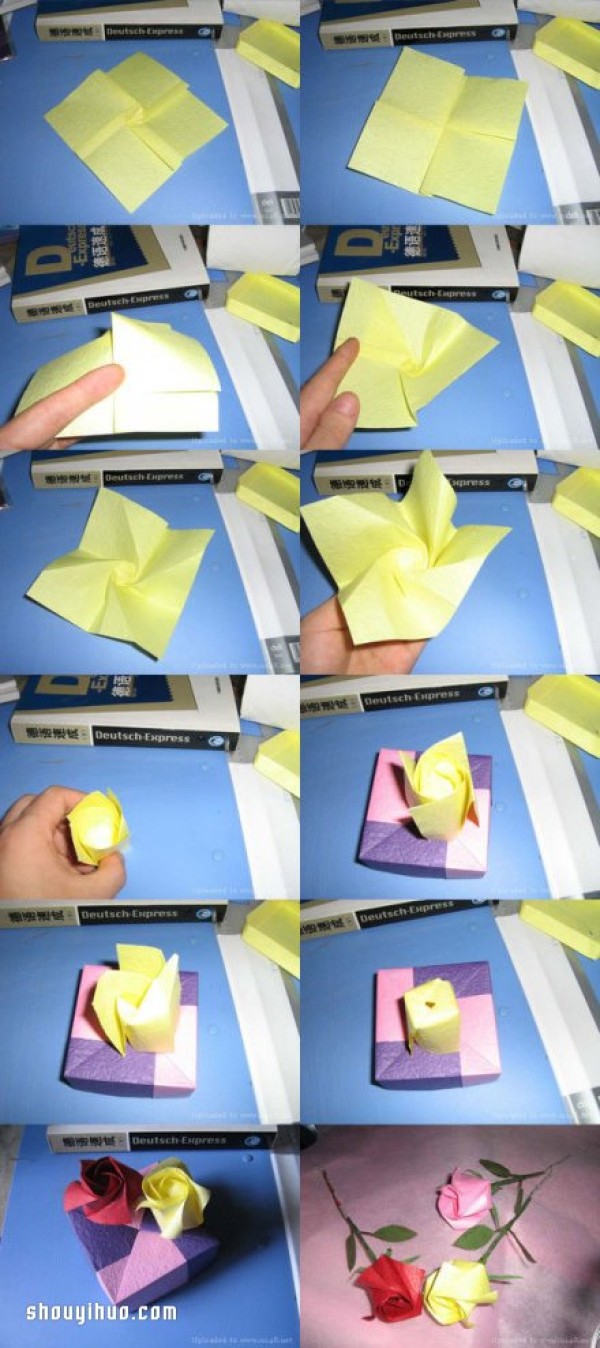 Illustration of paper folding roses, steps of folding roses with paper