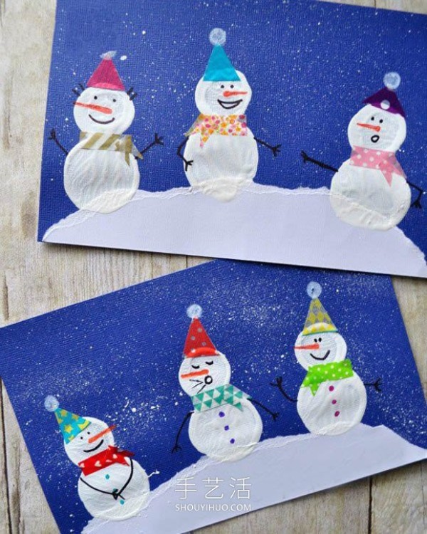 Cute snowman! Tutorial on how to make handmade New Year cards for children