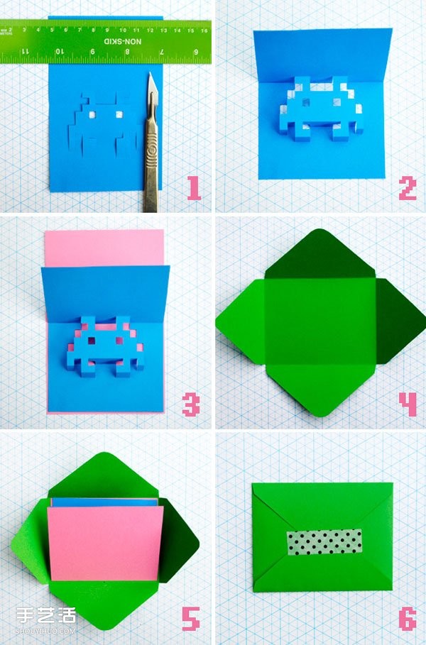 How to make your own eight-bit three-dimensional card with steps and drawings