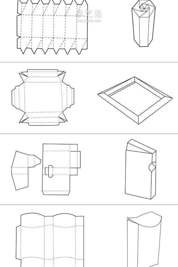 An expanded view of a storage box made from cardboard using a complete illustration of how to fold a storage box