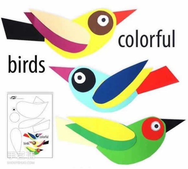 Childrens paper-cut bird pictures, kindergarten handmade paper bird pictures