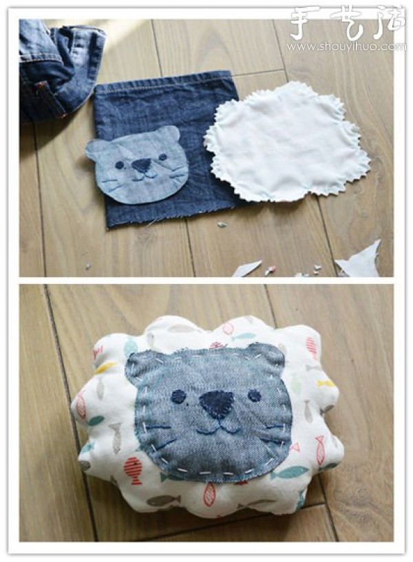 Old jeans handmade DIY "Little Lion Backpack"