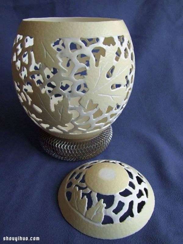 Beautiful hand-painted and carved DIY handmade art of egg shells