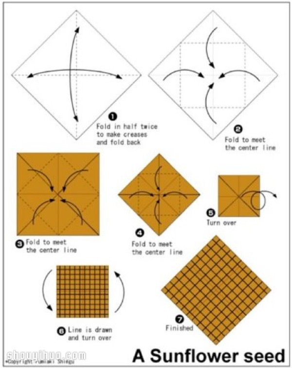 How to fold handmade origami sunflowers, illustrated tutorials on folding sunflowers