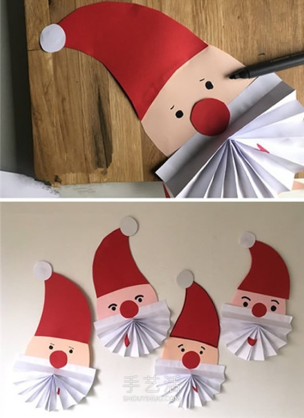 Tutorial on how to make handmade colored paper Santa Claus in kindergarten