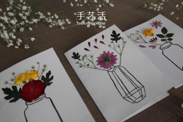 Homemade Mothers Day embossed cards Illustrated methods of using dried flowers to make greeting cards