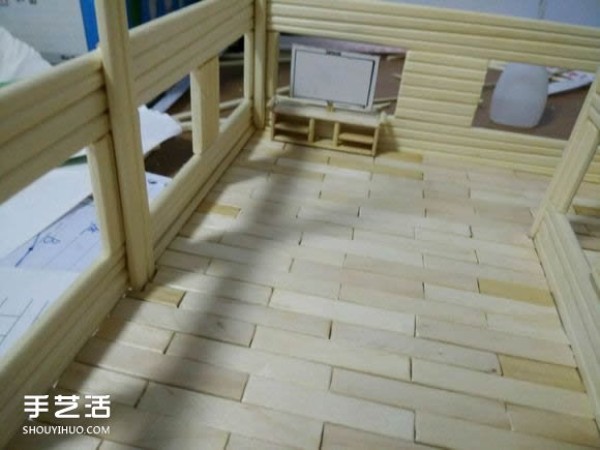 Disposable chopsticks are used to hand-make a life-like villa model, the steps are complete! 