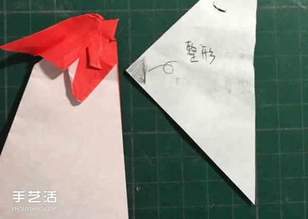 Three-dimensional big rooster origami diagram, step-by-step diagram of origami rooster