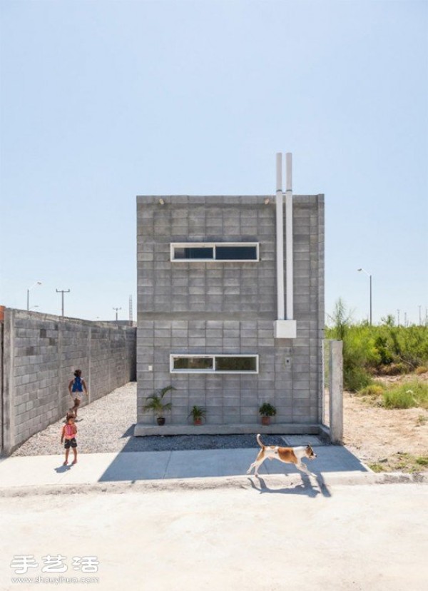 Modern Box House made of concrete blocks