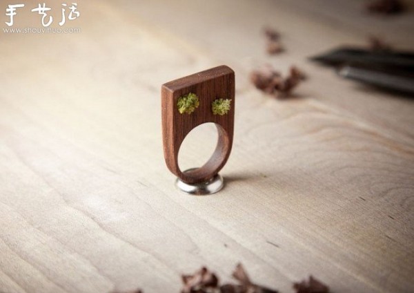 Ring carved from solid walnut