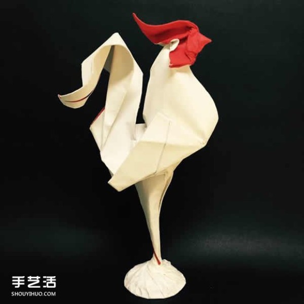 Three-dimensional big rooster origami diagram, step-by-step diagram of origami rooster