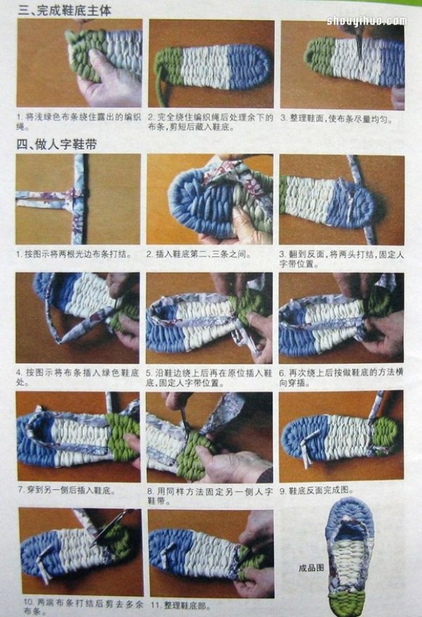 Detailed DIY steps for hand-woven flip-flops using cloth strips