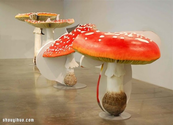 Weird and cute giant mushroom installation sculpture