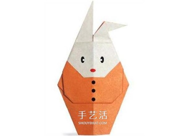 The origami illustration of a rabbit wearing clothes during the Mid-Autumn Festival. The steps are very simple! 