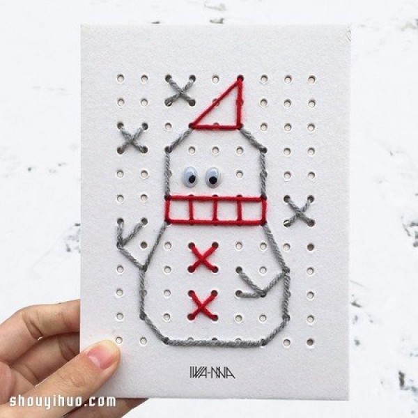 Wool + cardboard DIY handmade Christmas and birthday greeting cards