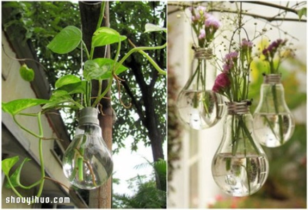 Use handmade DIY kerosene lamp vases from incandescent light bulb wastes