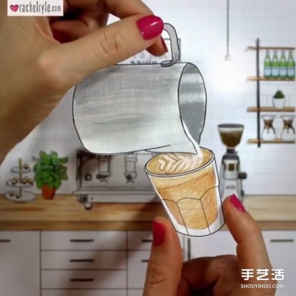 Self-made illustrations and collage hand-drawn animation teach you how to make the perfect latte