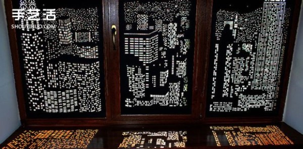 Ukrainian handmade city silhouette curtains engraved with limited day and night scenes