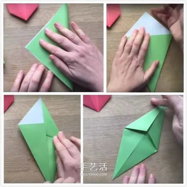 Simple and beautiful! Illustration of how to fold tulips, stems and leaves