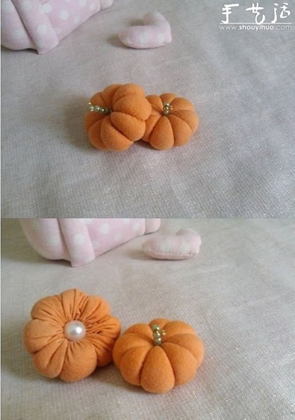 Tutorial on handmade DIY fabric pumpkin hanging ornaments