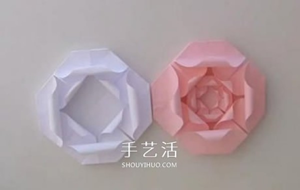 Flat rose folding diagram and combined flat rose origami tutorial