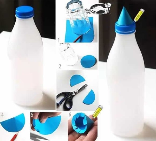 How to make a handmade cartoon rocket piggy bank with a milk bottle