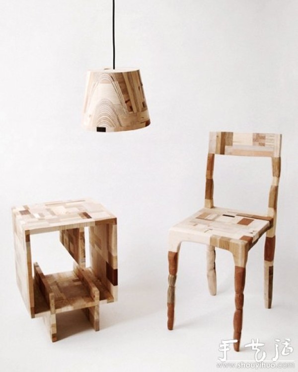 Furniture made by bonding waste wood