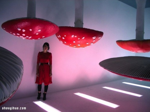 Weird and cute giant mushroom installation sculpture