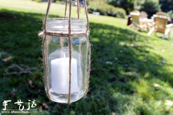 Tutorial on handmade DIY hanging candle holders made from glass bottles