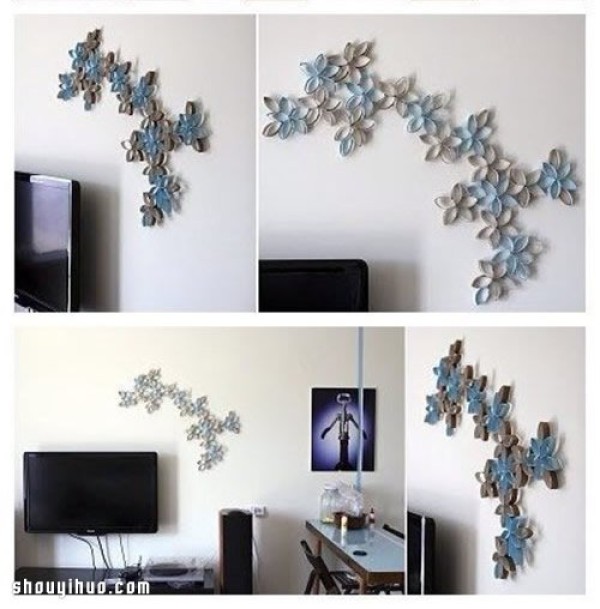 Toilet paper roll turns waste into treasure DIY wall decoration painting plum blossom