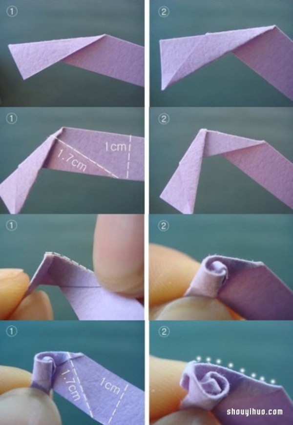 Illustrated tutorial on folding origami roses