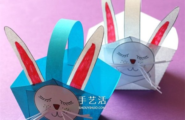 How to make a handmade little rabbit basket using colored paper to make an animal paper basket