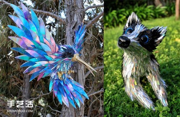 CD discs are turned into treasures to create various animal sculptures