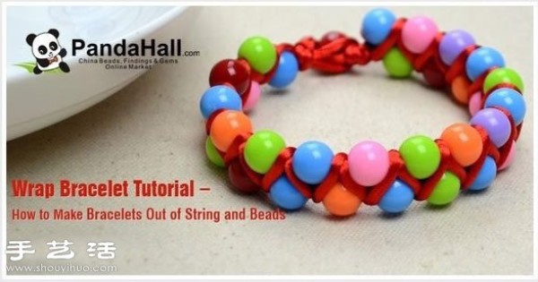 Illustrated tutorial on how to knit a colorful double-row beaded red rope bracelet