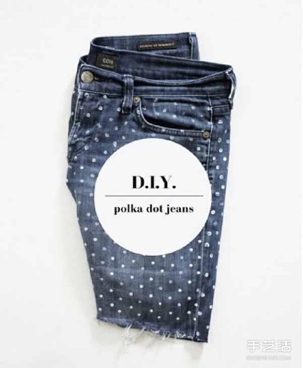 Homemade polka dot jeans tutorial, old jeans transformed into polka dot style DIY