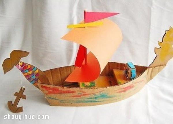 Cardboard corrugated paper DIY handmade dragon boat sailing toy model