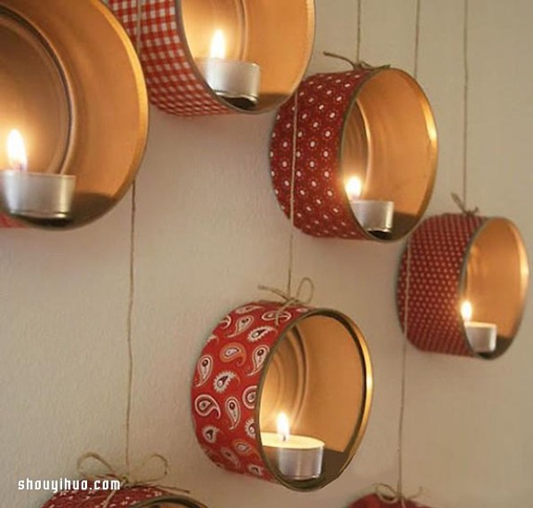 Iron can waste is used to DIY a beautiful wall-mounted candle holder