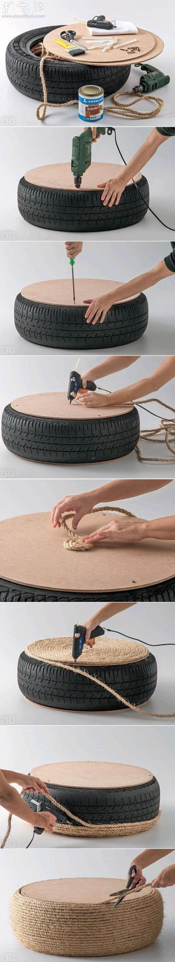 Tutorial on how to make a coffee table from discarded car tires