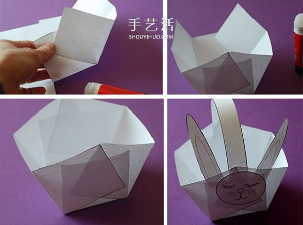 How to make a handmade little rabbit basket using colored paper to make an animal paper basket