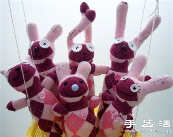 Socks+cotton+buttons handmade rabbit dolls