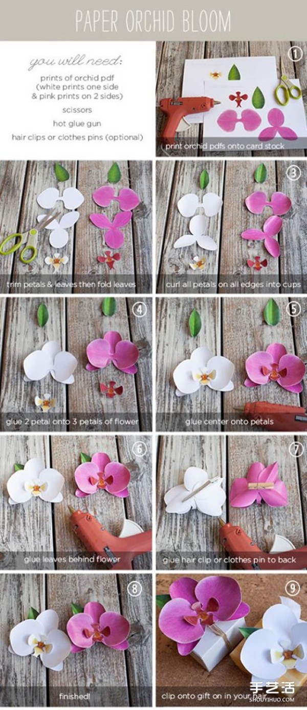 How to make handmade orchids, illustrated tutorial on folding cardboard orchids